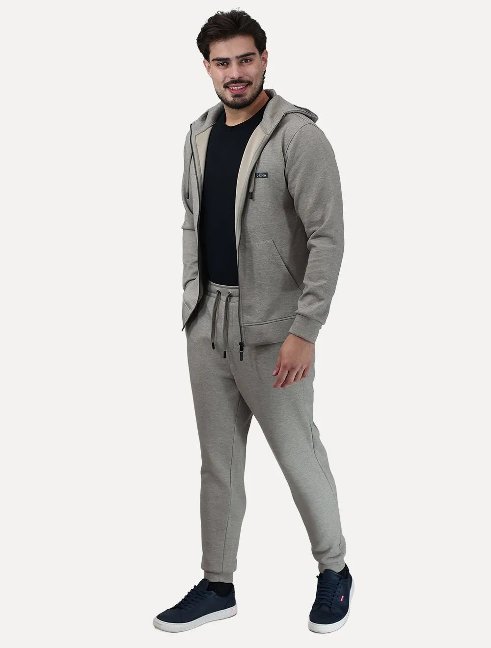 Conjunto Dixen Agasalho com Zíper Frontal Bolso Canguru Cinza Escuro