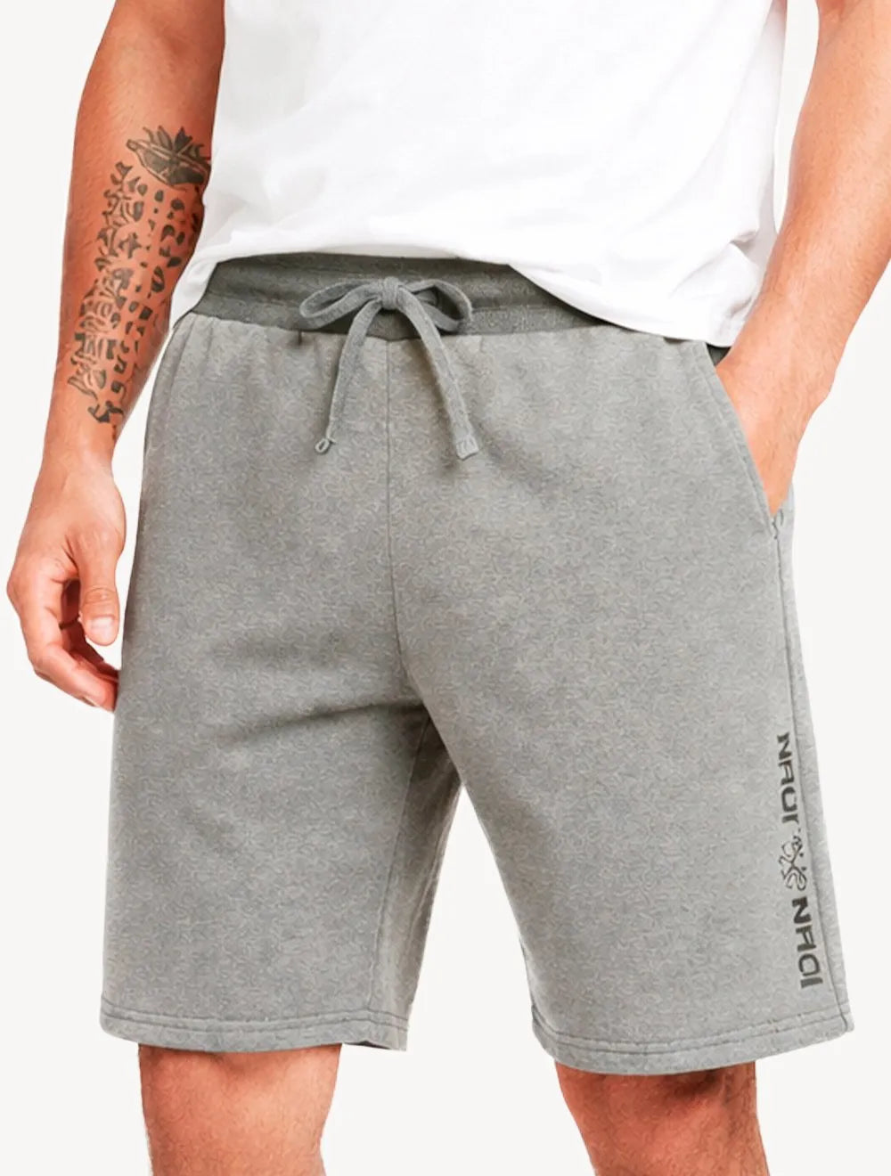 Bermuda John John Masculina Moletom New Basic Print Cinza Claro