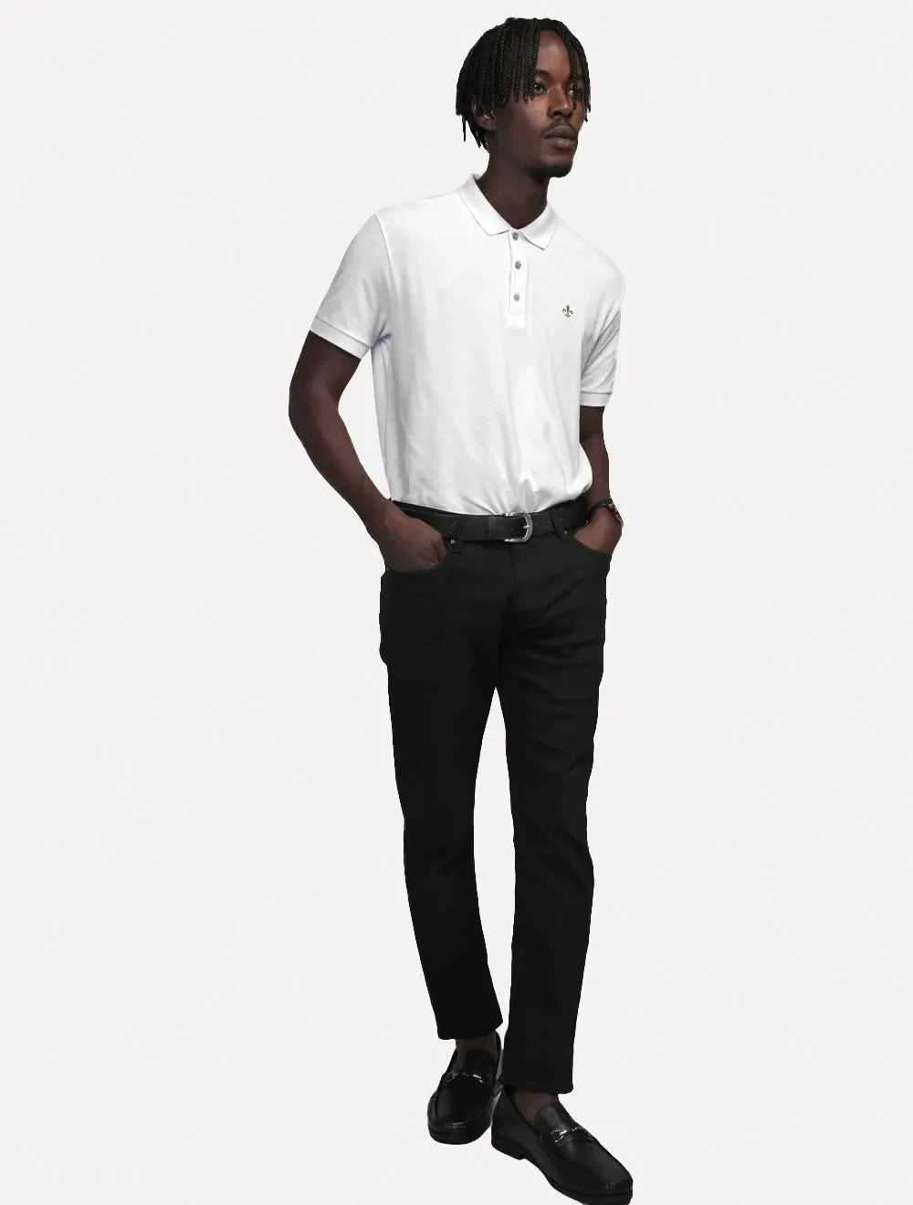 Polo Dudalina Masculina Piquet Brown Logo Bordado Branca