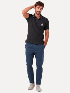 Polo Original Penguin Masculina Piquet Lisa Friso Mega Patch Chumbo Mescla