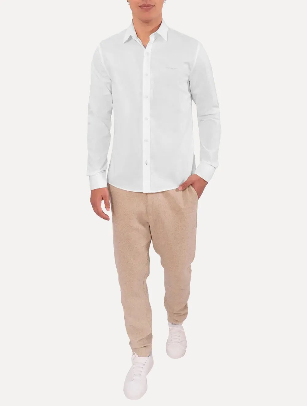 Camisa Calvin Klein Jeans Regular Plain Grey Logo Branca