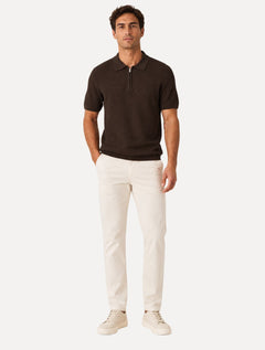 Polo Dixen Masculina Tricot Texturizada Manga Curta Ziper Marrom