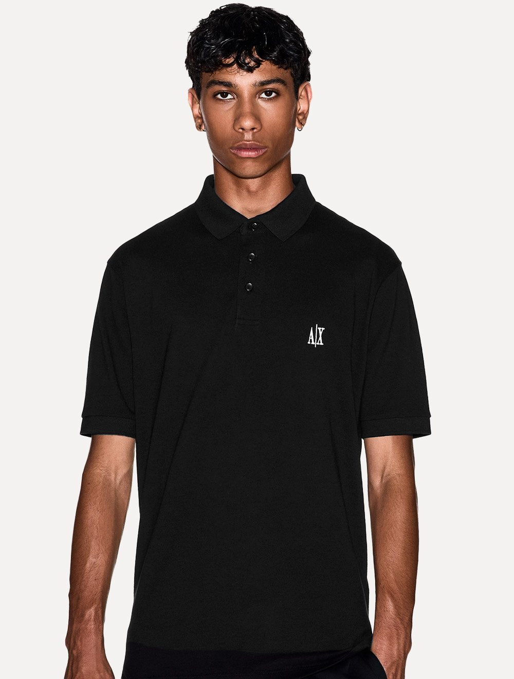 Polo Armani Exchange Masculina Regular Fit Logo Icon AX Preta
