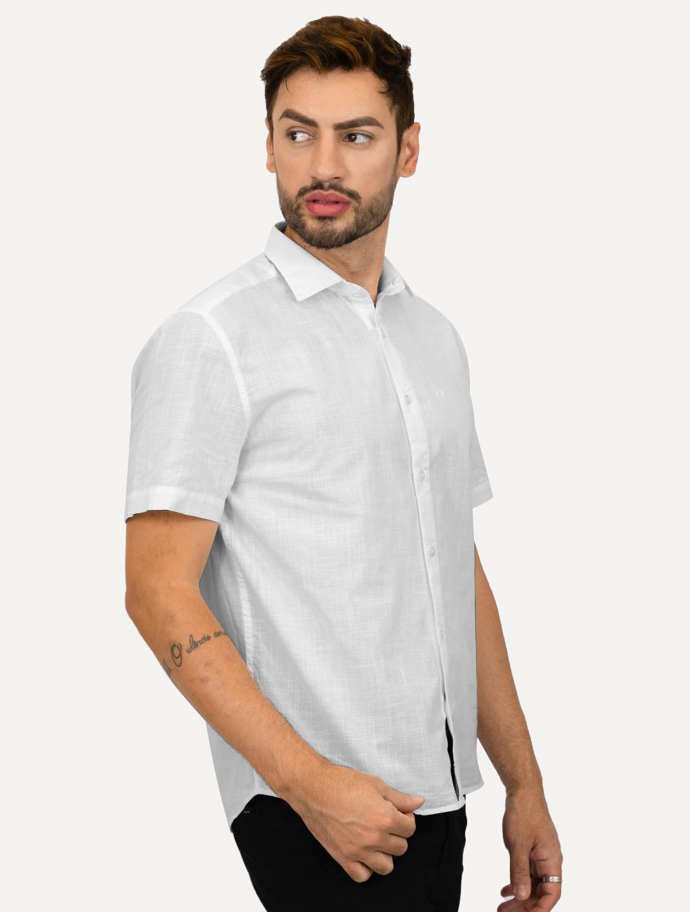 Camisa Ellus Masculina Regular Manga Curta Linen Like Surf New Italian Branca