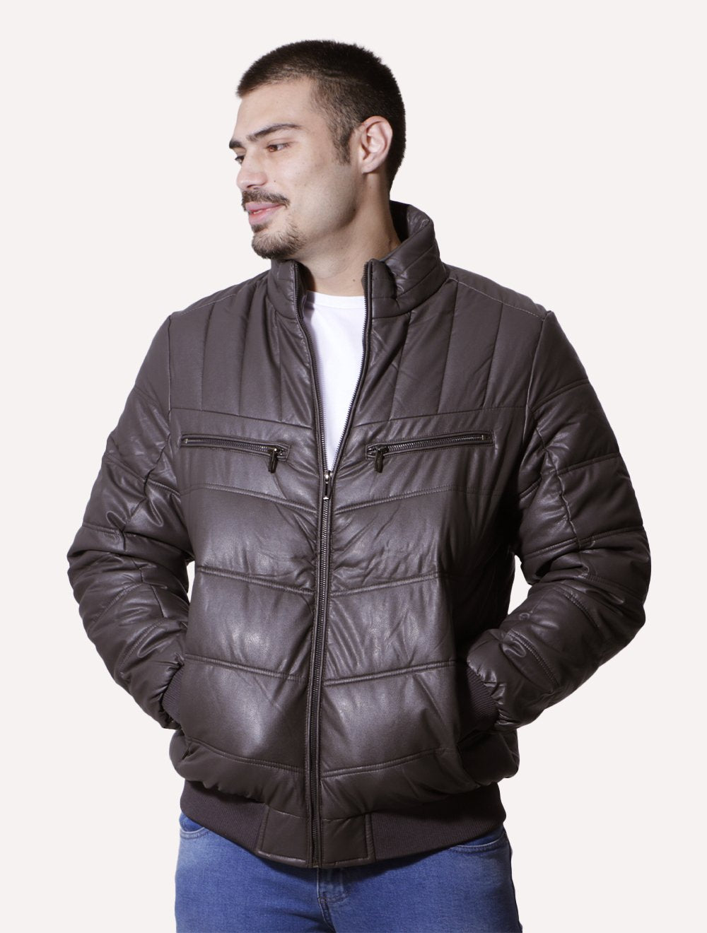 Jaqueta Victory Eagle Masculina PU Leather Bomber Grafite Marrom