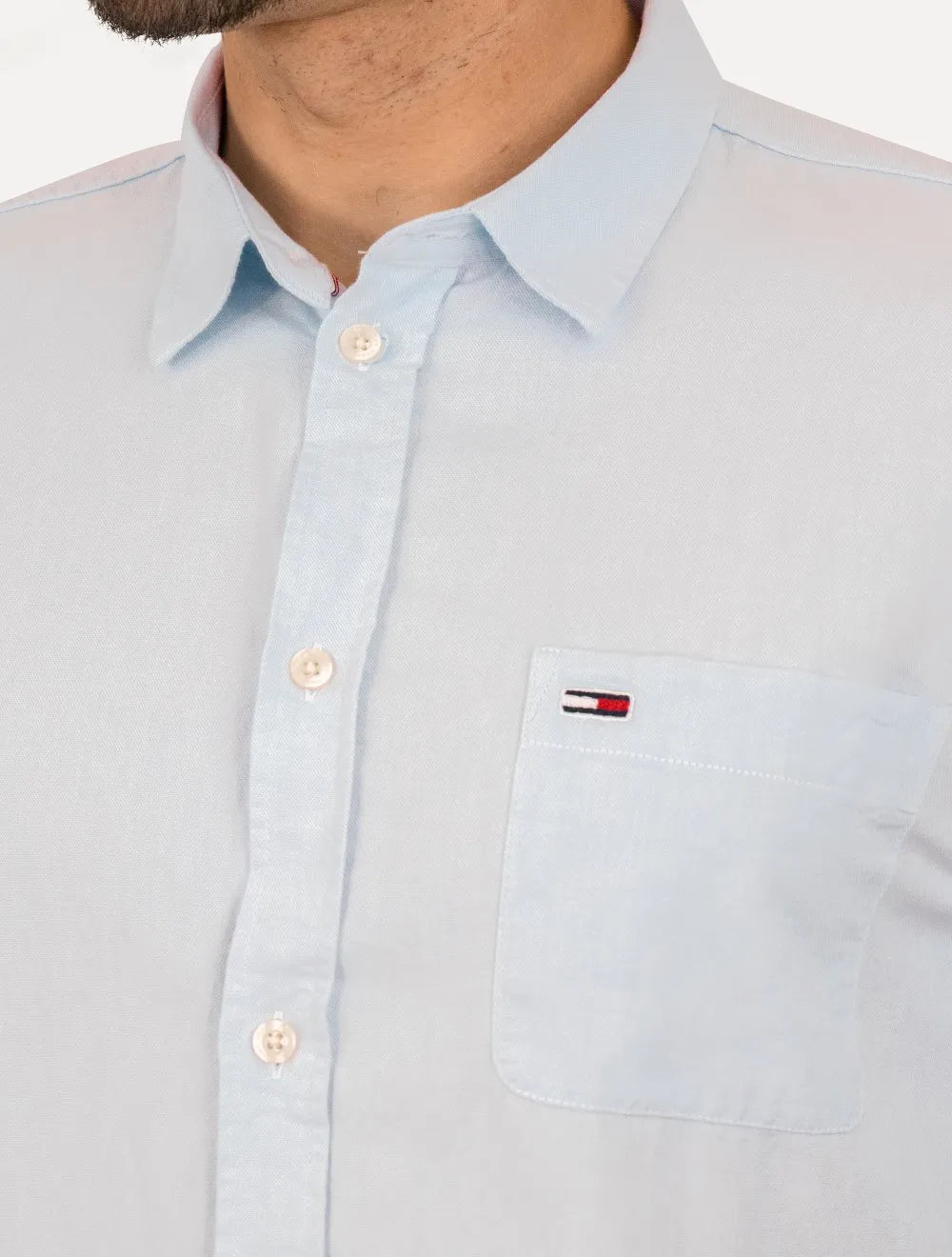 Camisa Tommy Jeans Masculina Regular Classic Oxford Pocket Azul Claro