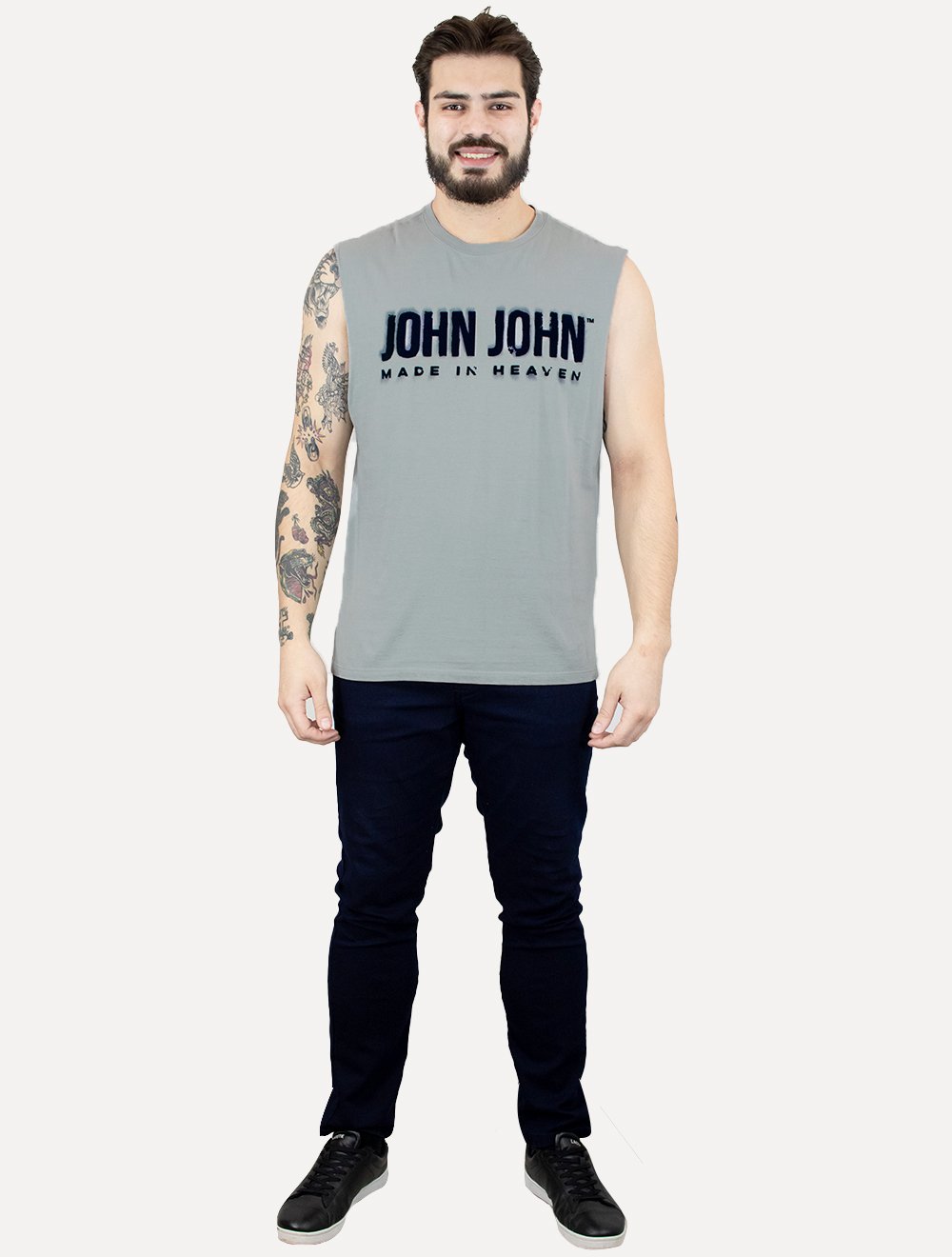 Regata John John Masculina Relaxed Old Spray Cinza Médio
