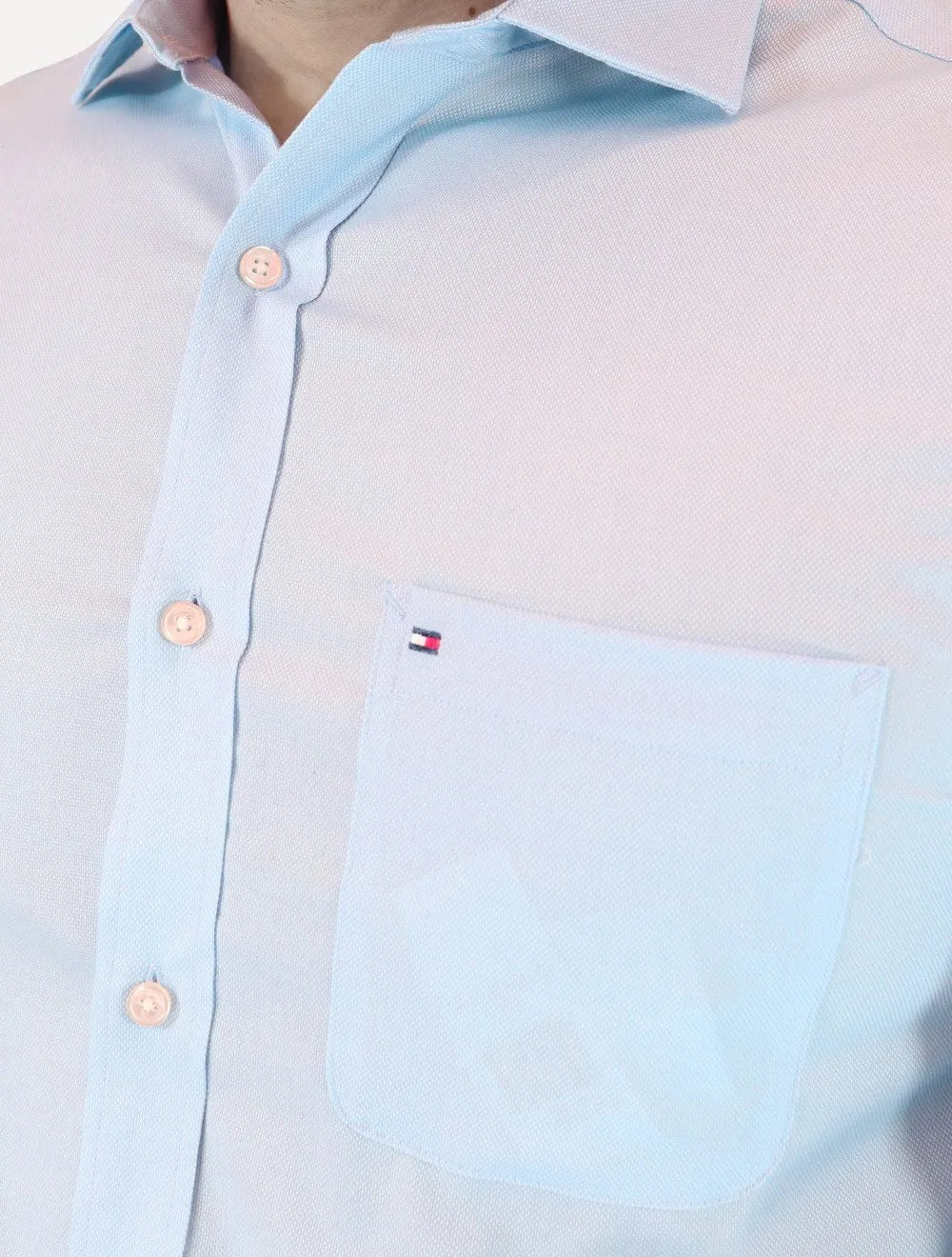 Camisa Tommy Hilfiger Masculina Regular TH Flex Textured Pocket Stretch Azul