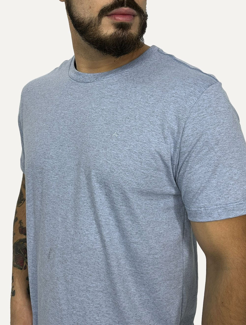 Camiseta Aramis Masculina Malha Fio a Fio Azul Mescla