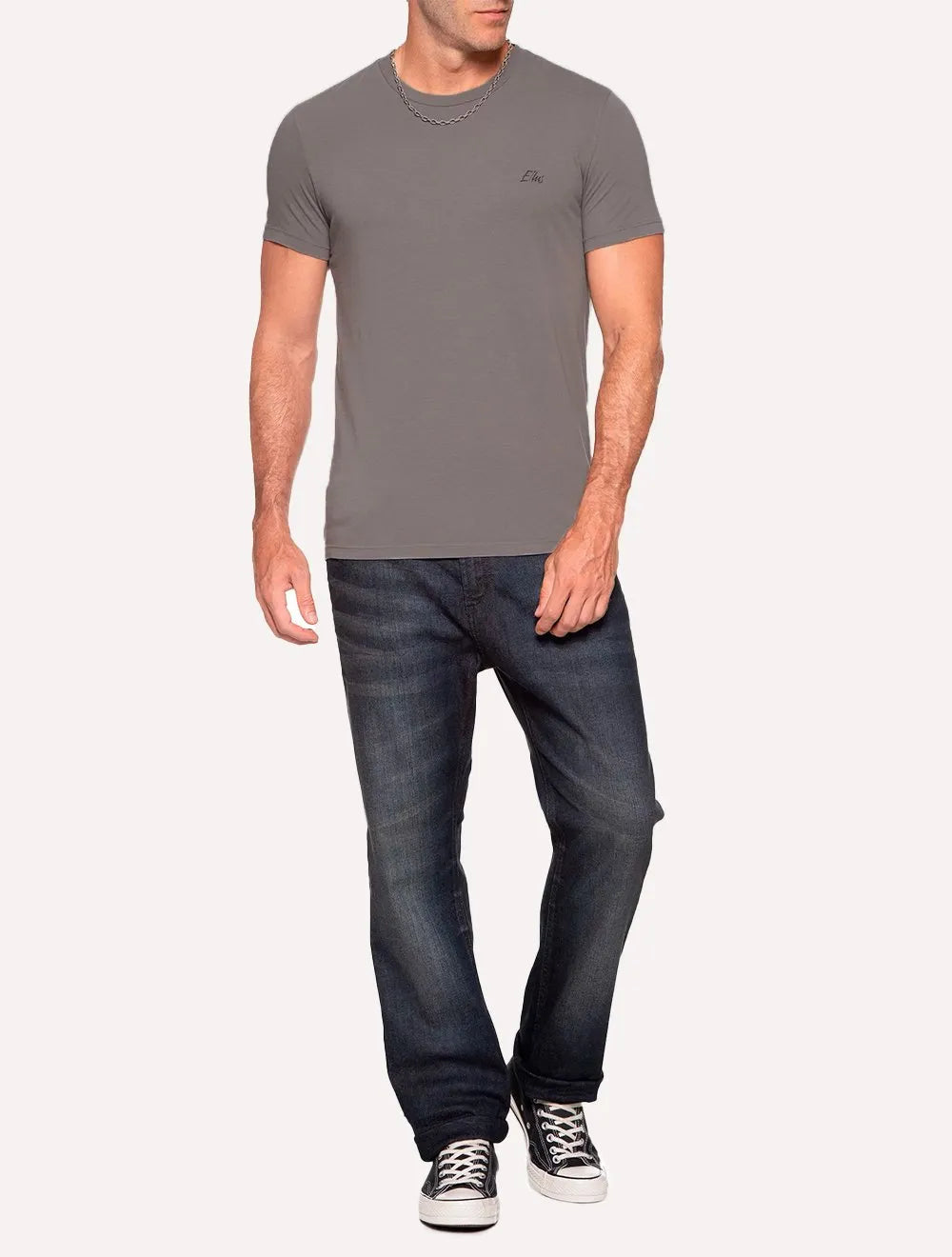 Camiseta Ellus Masculina Cotton Fine Aquarela Classic Grafite