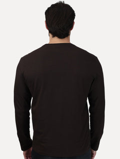 Camiseta Calvin Klein Jeans Masculina Manga Longa Logo Leather Center Marrom