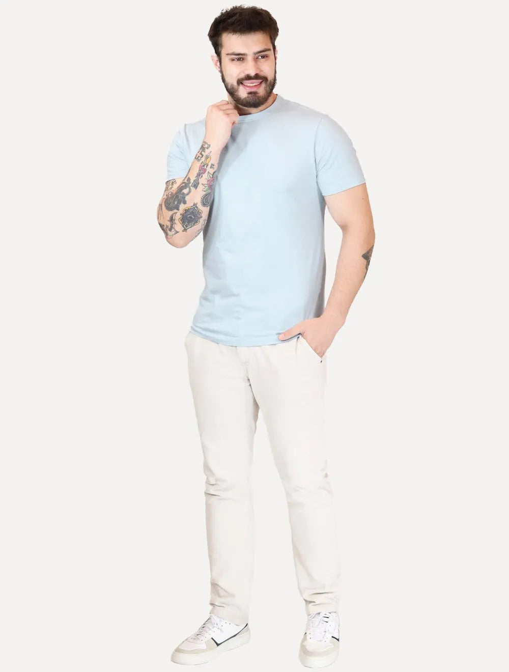 Camiseta Aramis Masculina Basic Lisa Mono Icon Azul Topázio