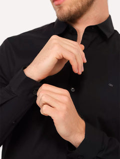 Camisa Calvin Klein Masculina Slim Fit New CKJ Logo Preta