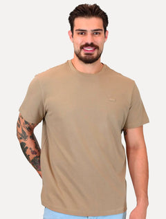 Camiseta Calvin Klein Masculina Piquet Rubber Patch Mono Logo Cáqui Claro