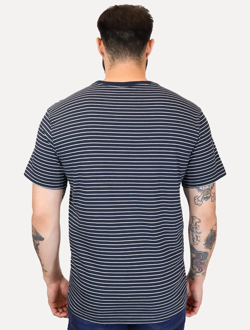 Camiseta Tommy Jeans Masculina Chest Logo Listrada Azul Marinho
