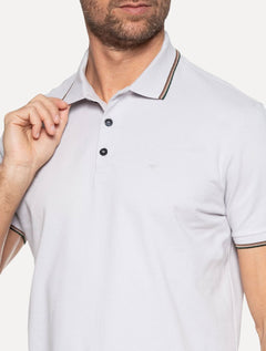 Polo Ellus Masculina Piquet Classic Easa Friso Cinza Claro