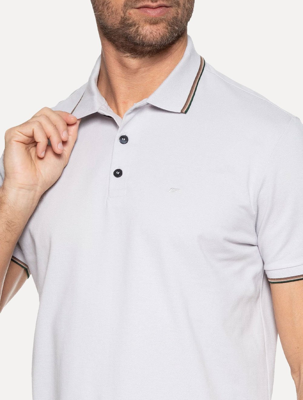 Polo Ellus Masculina Piquet Classic Easa Friso Cinza Claro