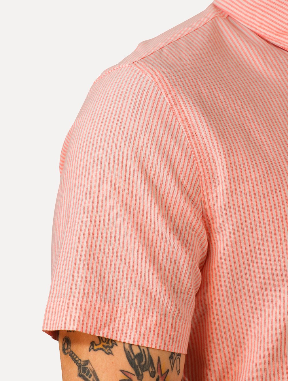Camisa Tommy Hilfiger Masculina Manga Curta Regular Oxford Stripes Laranja Mescla