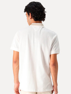 Polo Tommy Jeans Masculina Regular Piquet Varsity Logo Off White