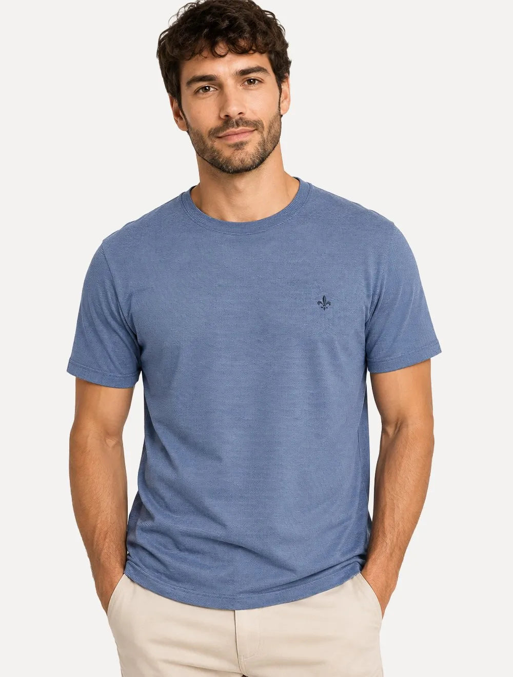 Camiseta Dudalina Regular Fit Listras Azul Marinho