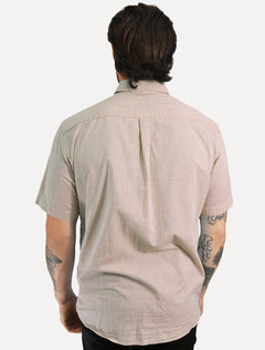 Camisa Dudalina Masculina Manga Curta Comfort Fit Slub Cotton Flame Marrom Claro