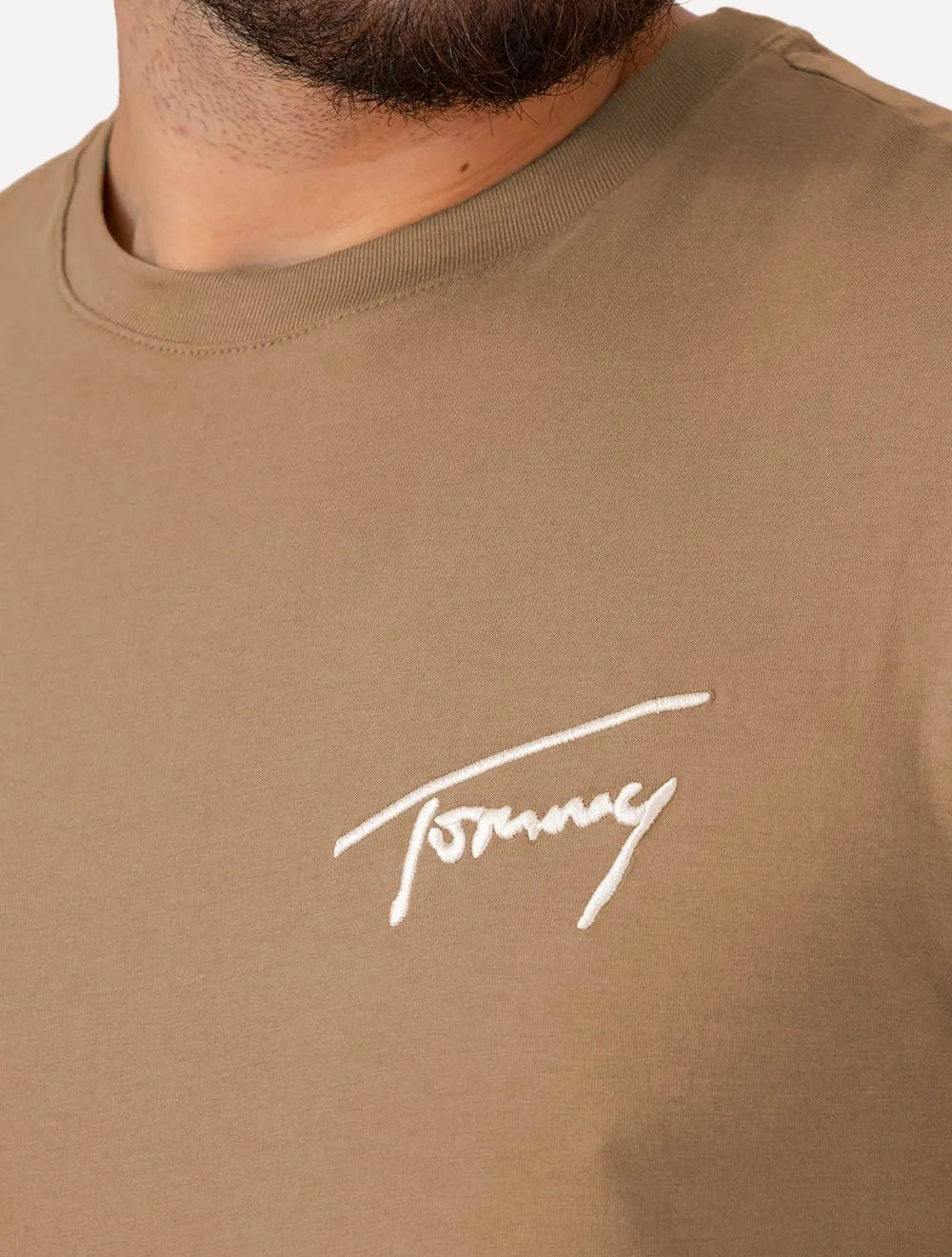 Camiseta Tommy Jeans Masculina Embroidered Signature Cáqui