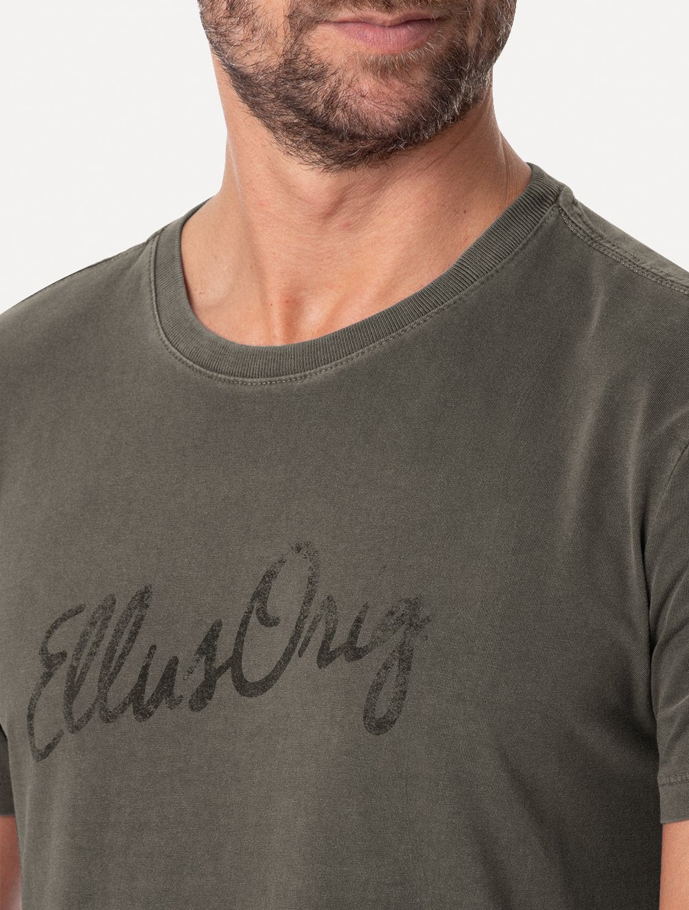Camiseta Ellus Masculina Cotton Washed Origin. Script Grafite