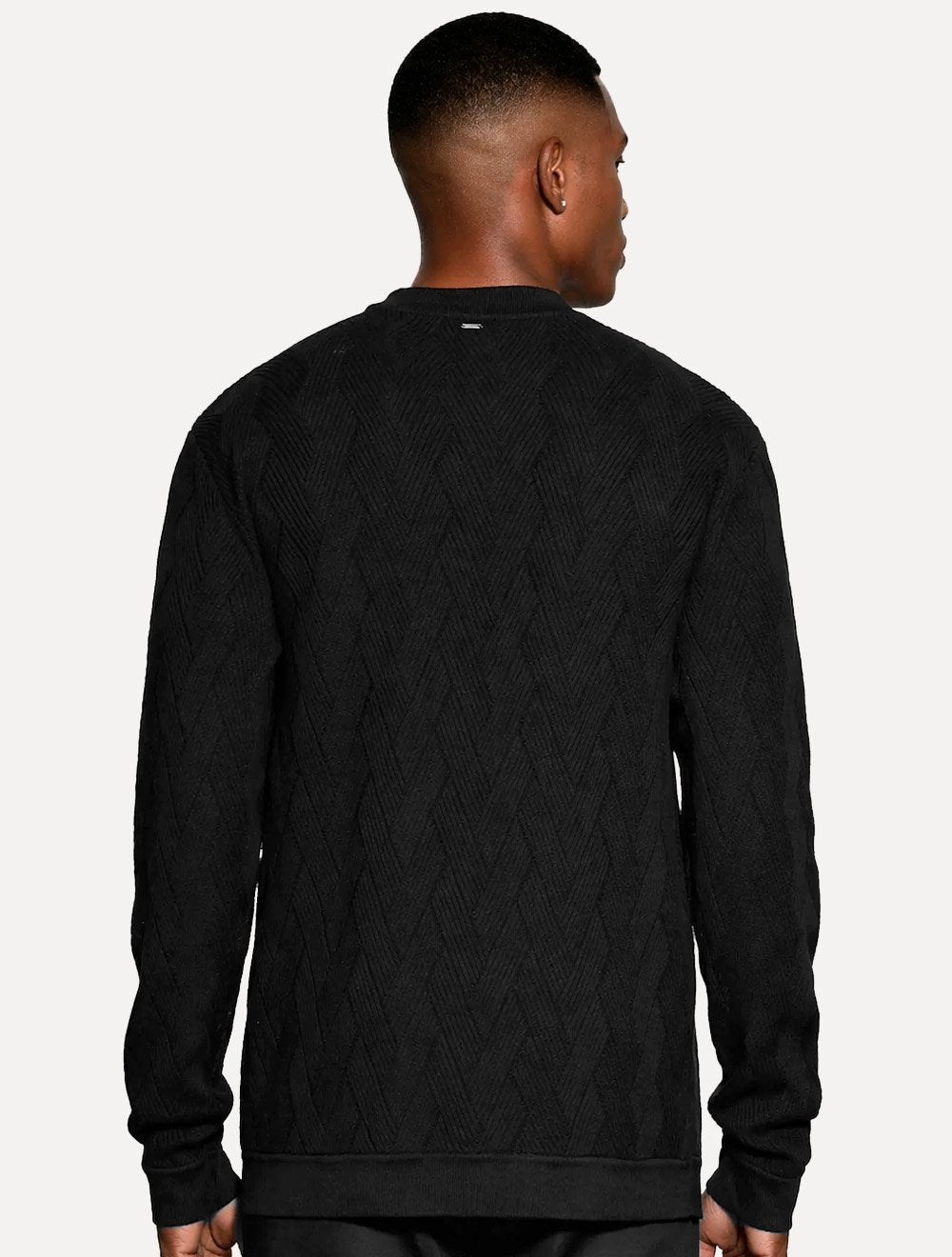 Suéter Aramis Masculino Tricot Crewneck Jacquard Tresse Preto