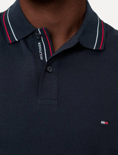 Polo Tommy Hilfiger Masculina Regular Placket Interest Azul Marinho