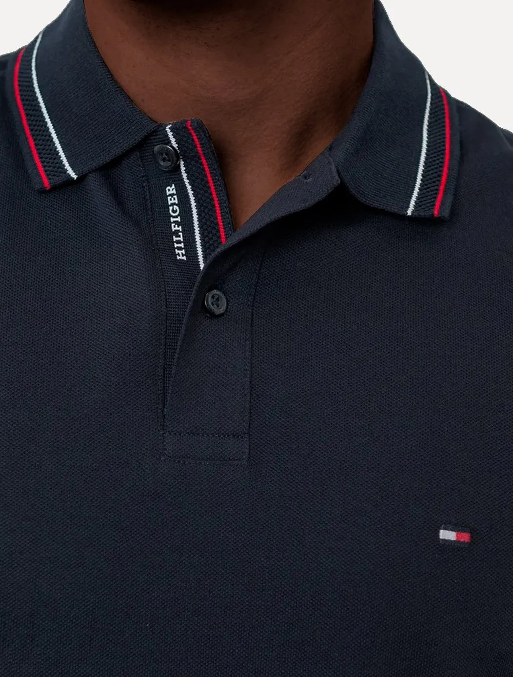 Polo Tommy Hilfiger Masculina Regular Placket Interest Azul Marinho