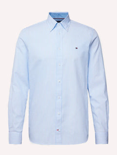 Camisa Tommy Hilfiger Masculina Regular Fine Striped Poplin Azul Claro
