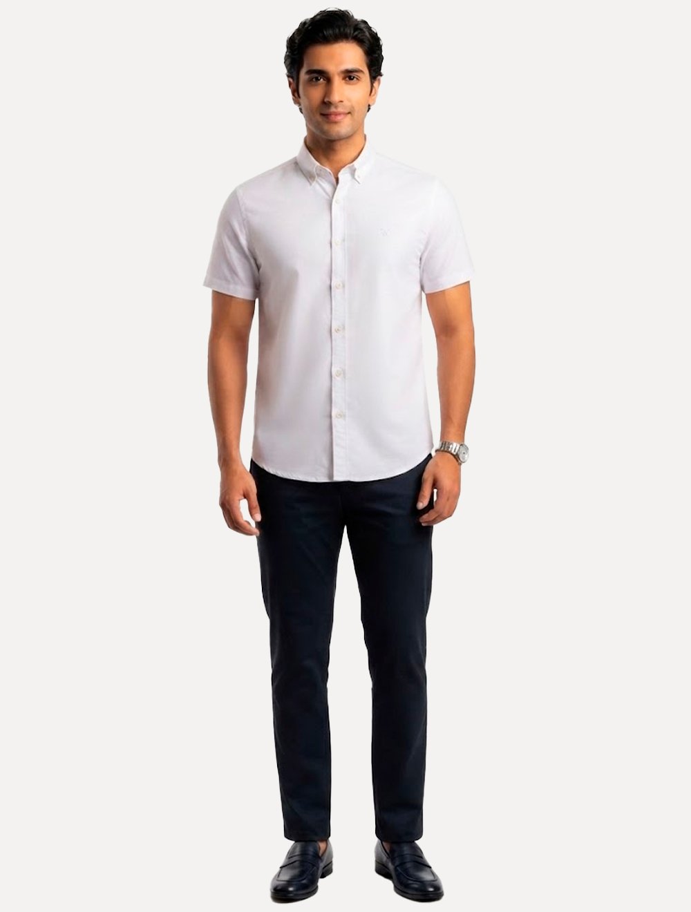 Camisa Dudalina Masculina Manga Curta Slim Superfine Cotton Tricoline Lisa Branca
