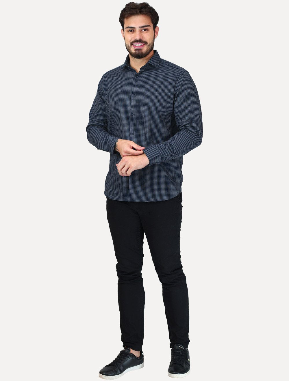 Camisa Aramis Masculina Slim Mini Xadrez Damero Azul Médio/Preto