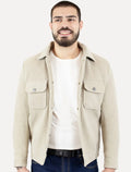 Jaqueta Masculina Cotelê Canelada Pockets Button Areia