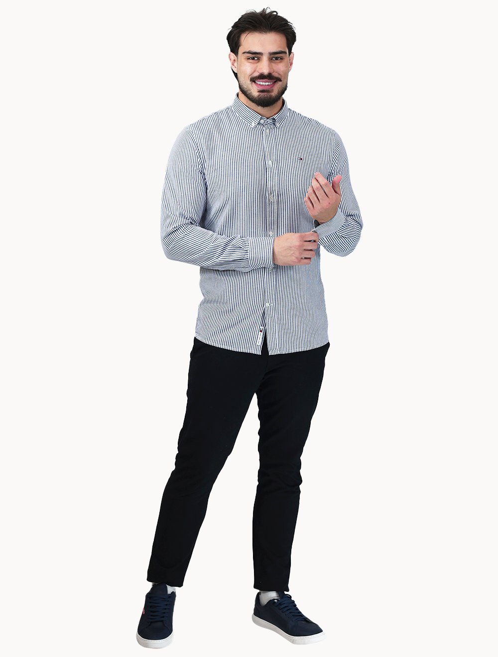 Camisa Tommy Jeans Masculina Slim Striped Oxford Azul Marinho