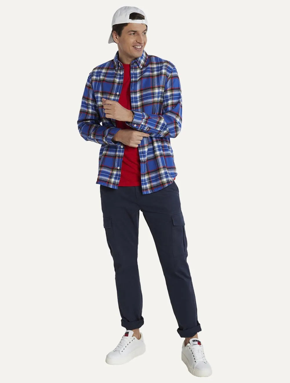 Camisa Tommy Jeans Masculina Regular Xadrez Flannel Check Azul
