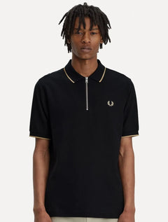 Polo Fred Perry Masculina Crepe Pique Zip Neck Preta