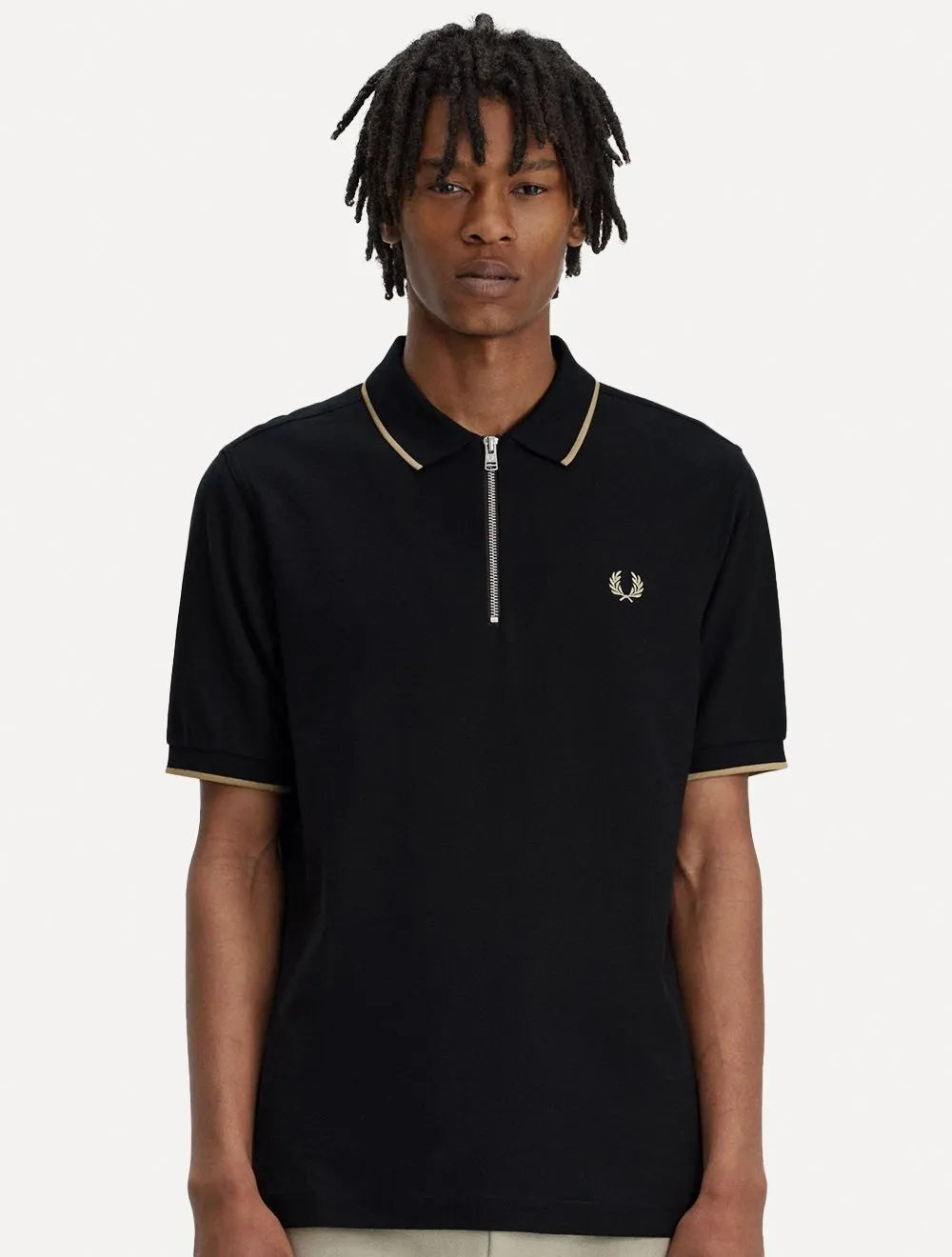Polo Fred Perry Masculina Crepe Pique Zip Neck Preta