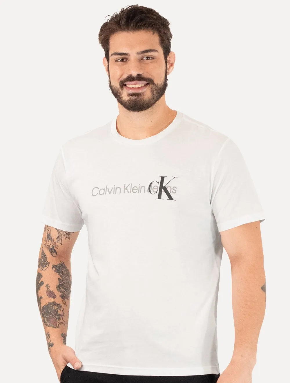 Camiseta Calvin Klein Jeans Masculina Re Issue Logo Frontal Branca