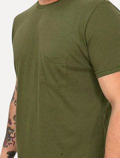 Camiseta King & Joe Masculina Slim Eco Crewneck Pocket Verde Militar