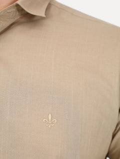 Camisa Dudalina Masculina Slim Slub Cotton Flame Lisa Cáqui Claro