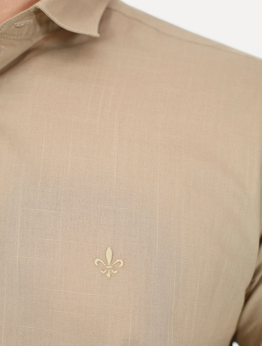 Camisa Dudalina Masculina Slim Slub Cotton Flame Lisa Cáqui Claro