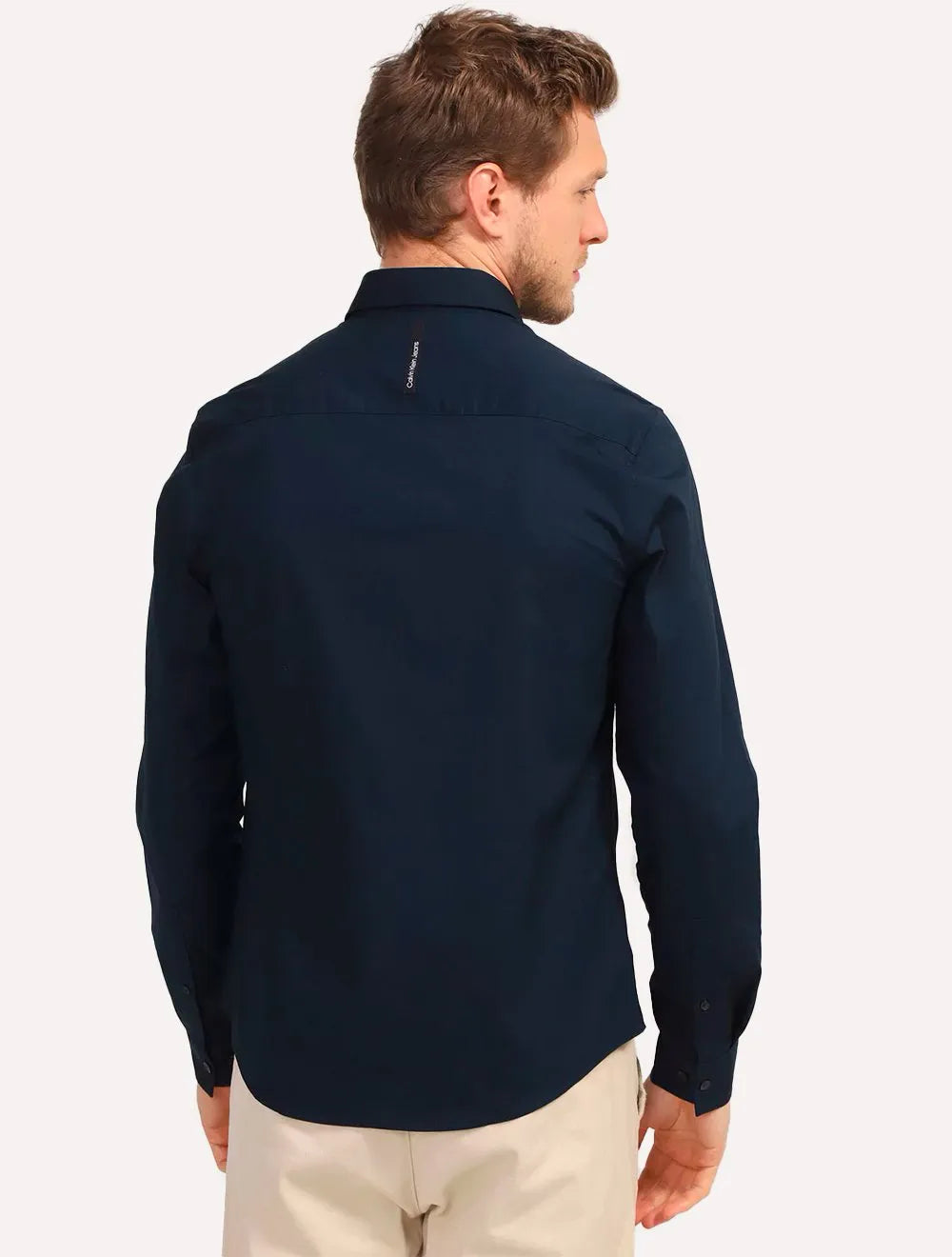 Camisa Calvin Klein Masculina Slim Fit CKJ Logo Azul Marinho