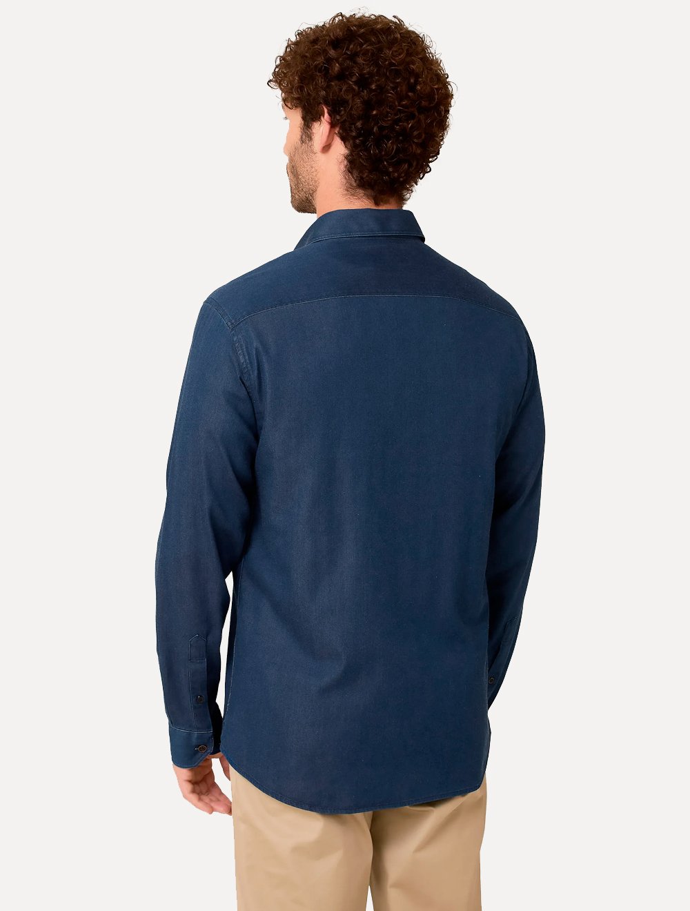 Camisa Dudalina Masculina Slim Tricoline Stretch Lisa Azul Jeans