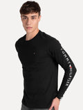 Camiseta Tommy Hilfiger Masculina Manga Longa Essential Sleeve Preta