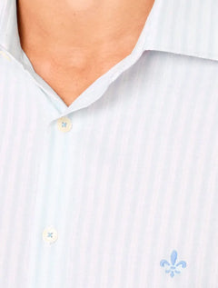 Camisa Dudalina Masculina Comfort Superfine Cotton Listrada Light Azul Claro