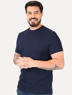 Camiseta Calvin Klein Masculina Canelada Mono Logo Azul Marinho