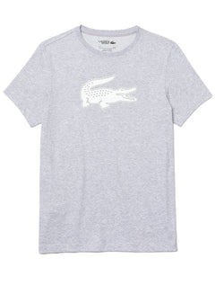 Camiseta Lacoste Masculina Jersey Sport 3D White Logo Cinza Mescla