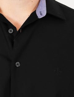 Camisa Dudalina Masculina Comfort Tricoline Lisa Preta