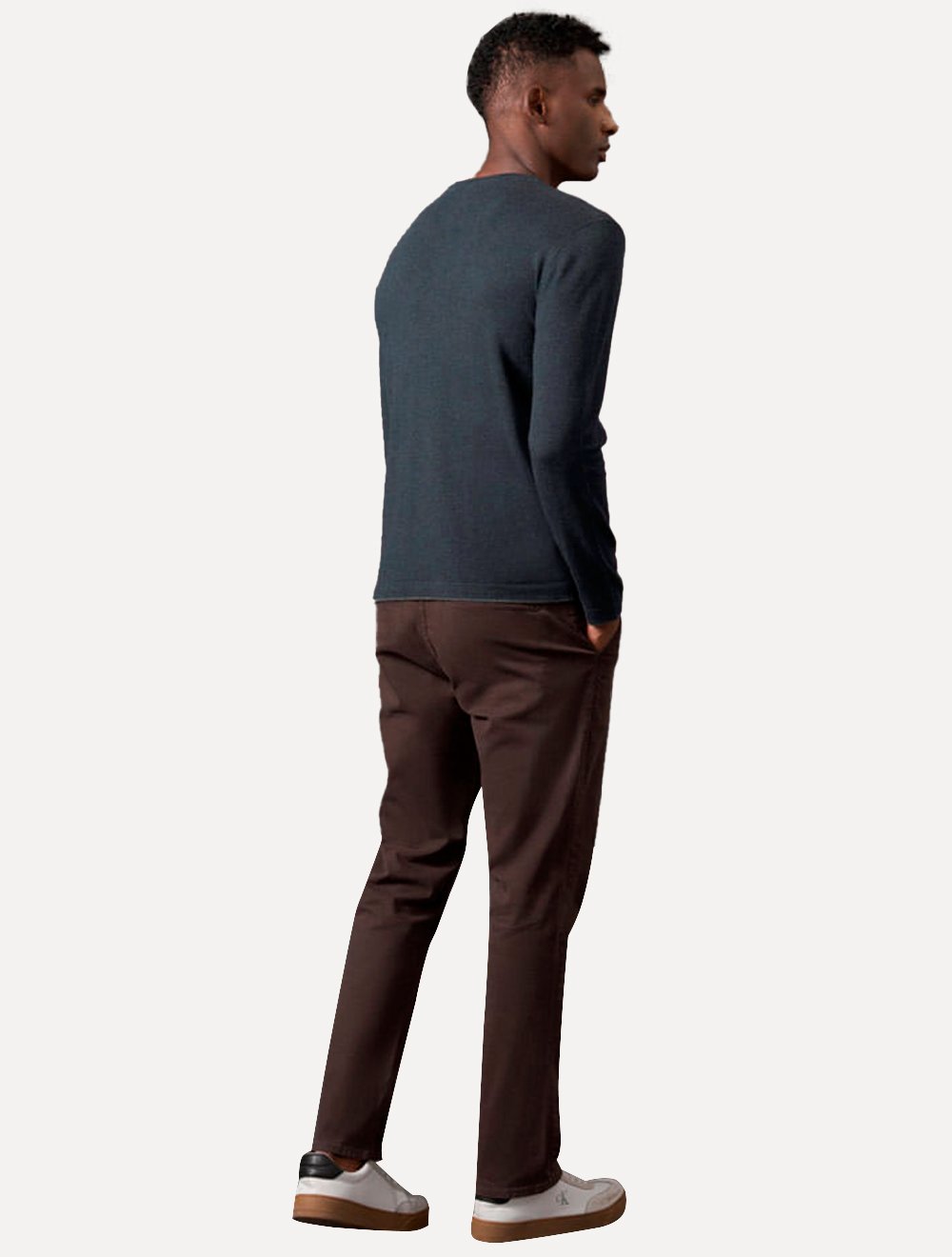 Suéter Calvin Klein Jeans Masculino Tricot Gola Careca com Logo Azul Marinho